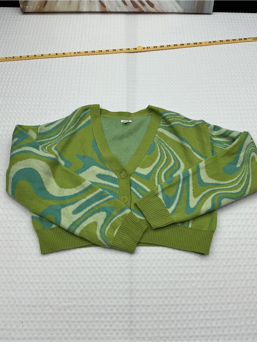 Garage Green and Teal Swirl V-Neck Cardigan